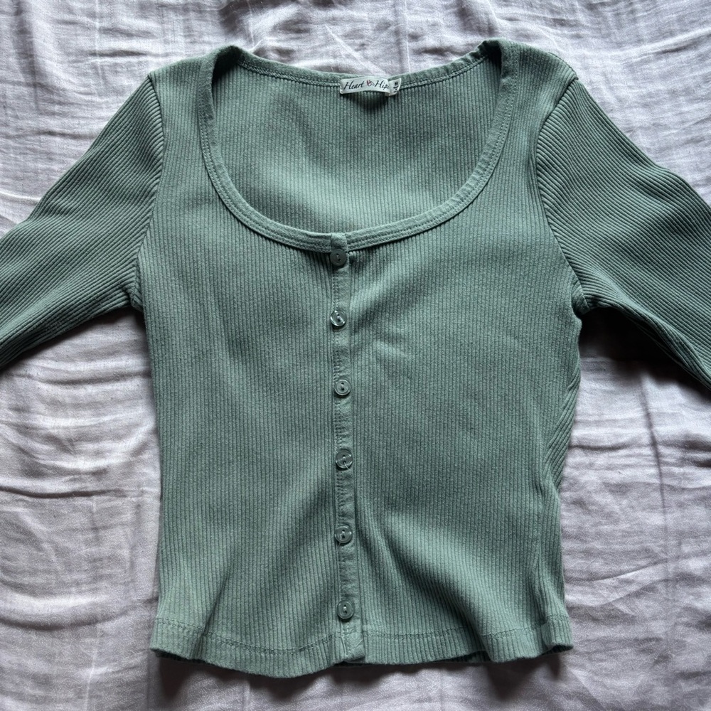 Heart Hips Sage Ribbed Knit Top